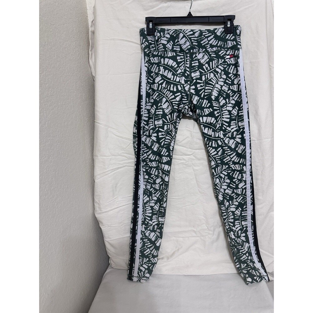 Tommy Hilfiger Sport Green White Abstract Print Ankle Leggings Size M Women's